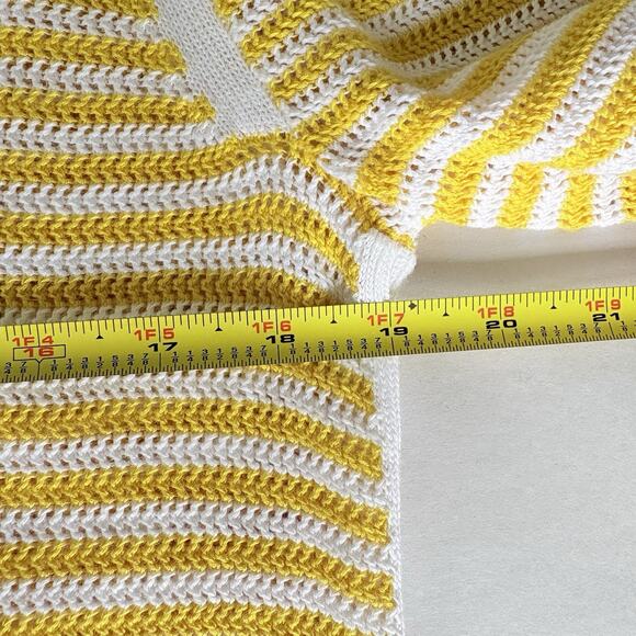 TALBOTS M Crewneck Knit Sweater Scallop Trim Yellow White Stripe Preppy Coastal - Picture 11 of 12